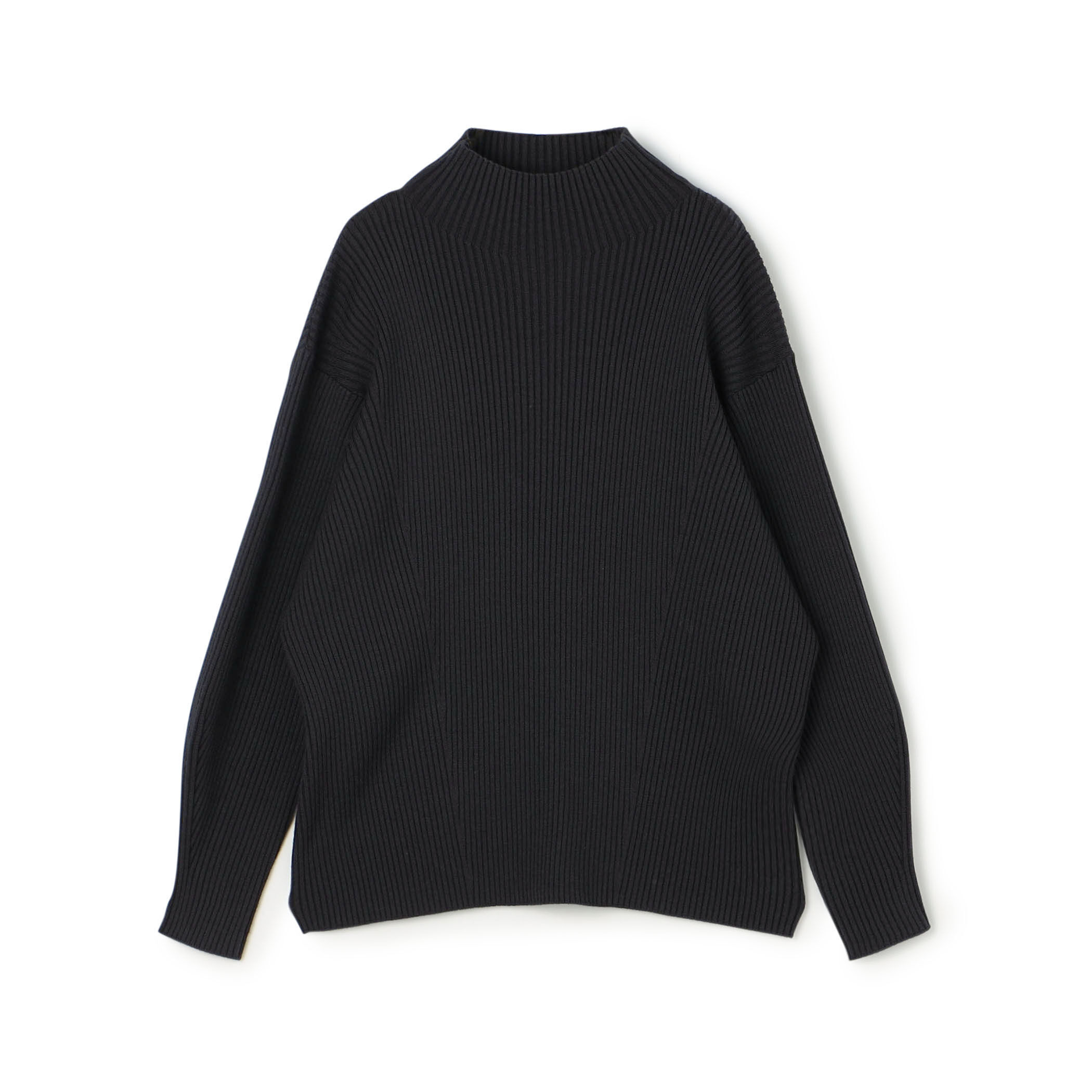 ウールポリエステルストレッチリブ ハイネックプルオーバー