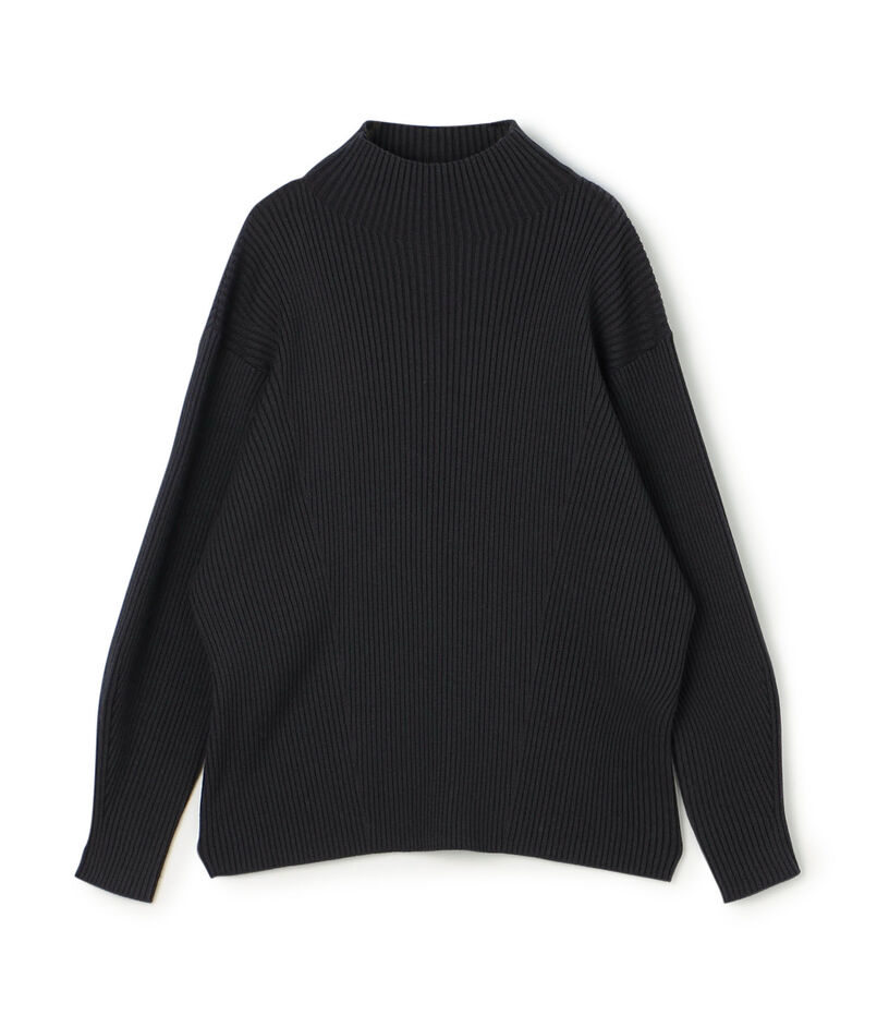 ウールポリエステルストレッチリブ ハイネックプルオーバー