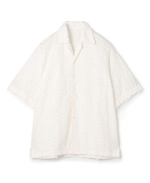 コットンブロード ステッチパターン オープンカラーハーフスリーブシャツ