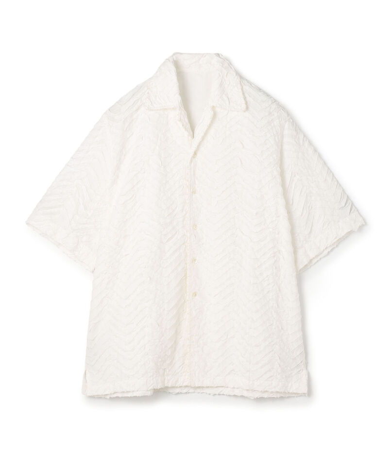 コットンブロード ステッチパターン オープンカラーハーフスリーブシャツ