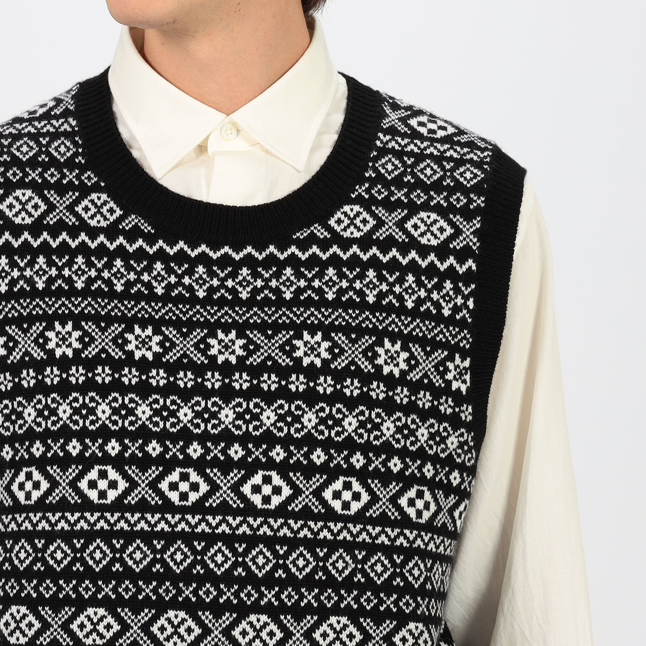 ウールカシミヤ フェアアイル クルーネックプルオーバー ニットベスト