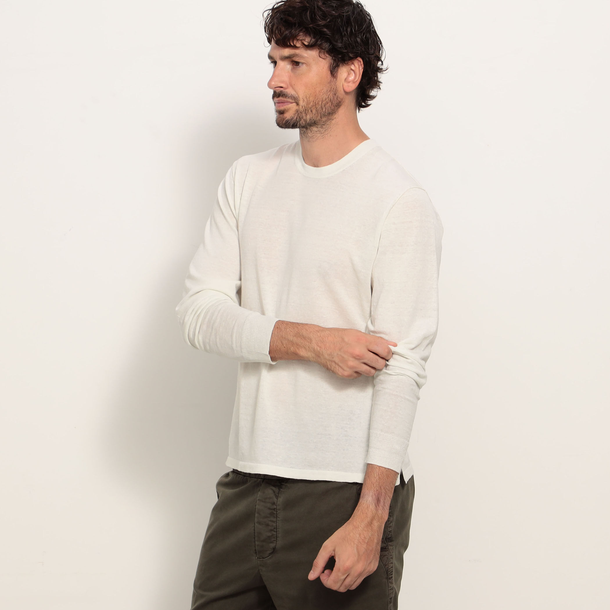 24ss Theory 麻 リネン エルボーパッチクルーネックプルオーバー 24ss Theory 麻 リネン エルボーパッチクルーネックプルオーバー