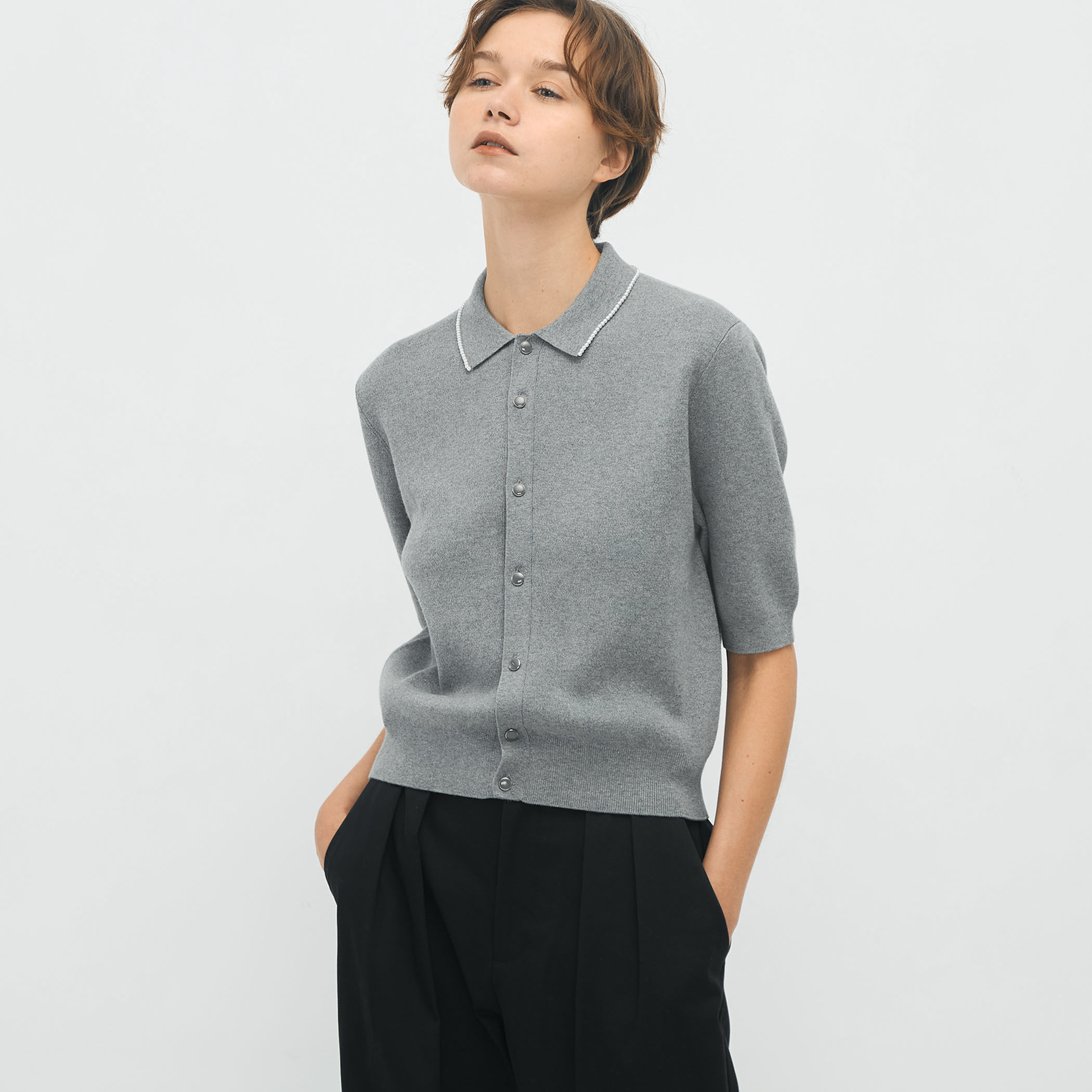 コットンカシミヤ パールポロカーディガン｜トゥモローランド 公式通販