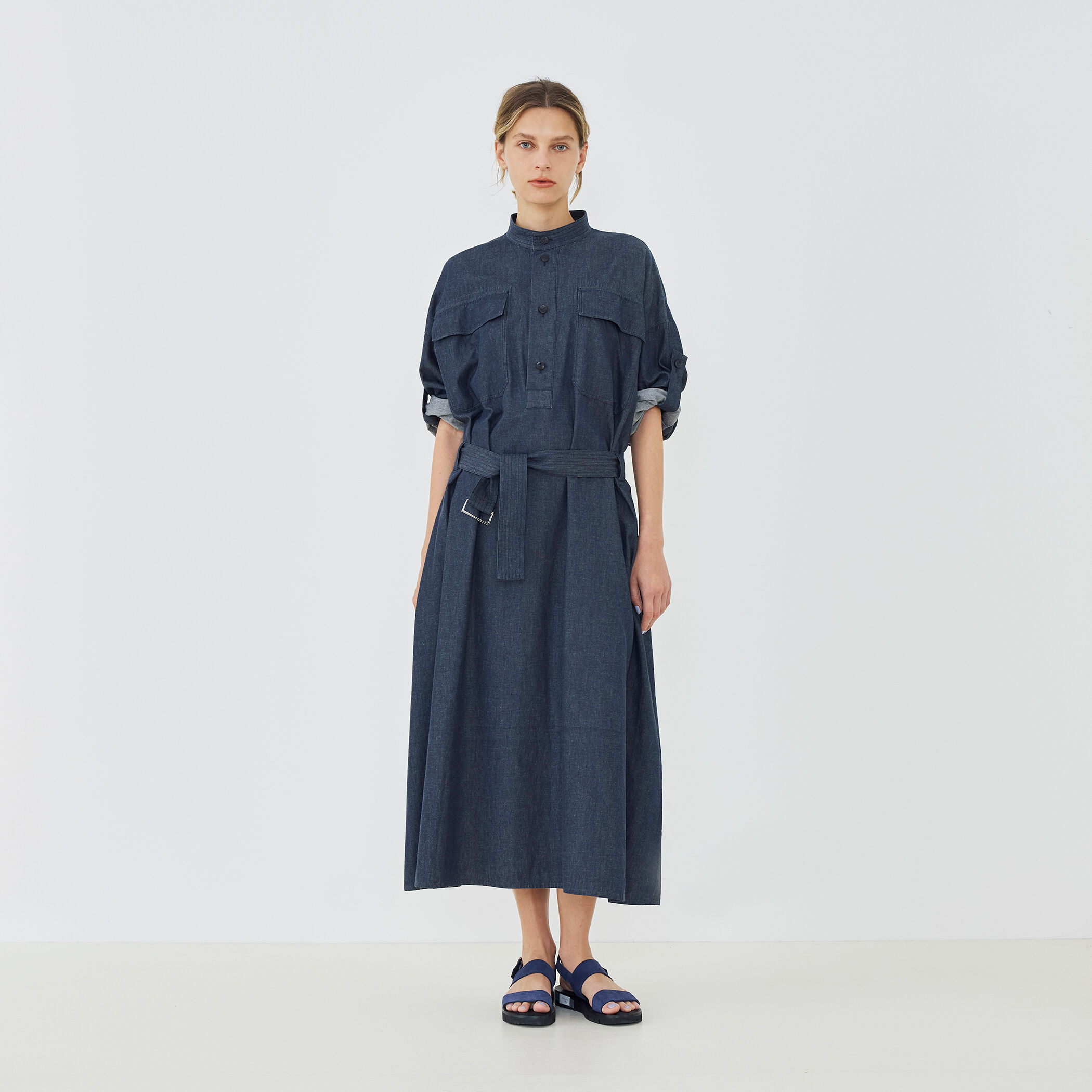 新品タグ付✨トゥモローランド ベルテッド シャツロングワンピース コットンダンガリー ベルテッドシャツワンピース｜トゥモローランド