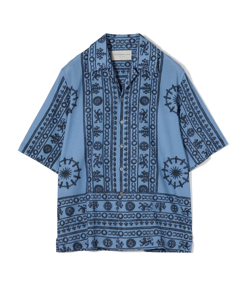 コットンエスニックプリント オープンカラーハーフスリーブシャツ