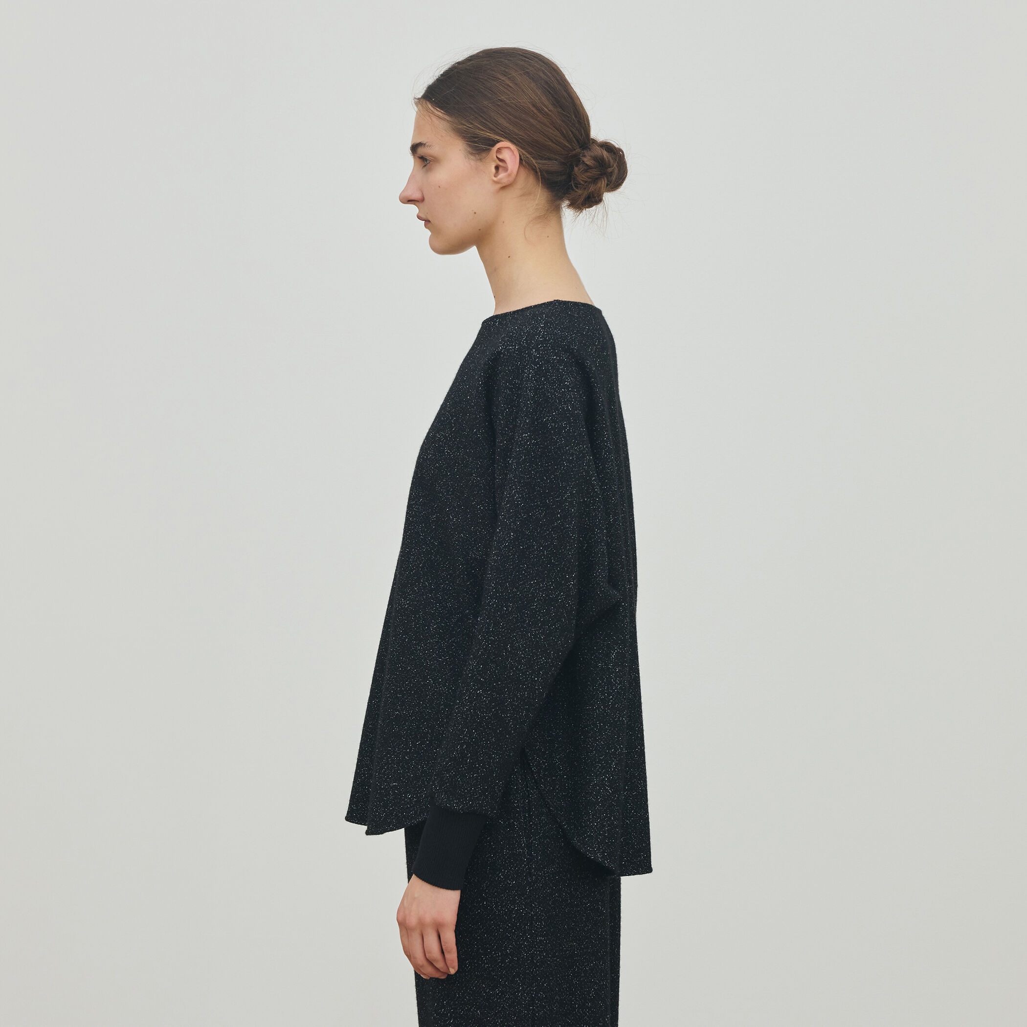 IIROT イロットブラック リブ編み オフショルダートップスドルマン