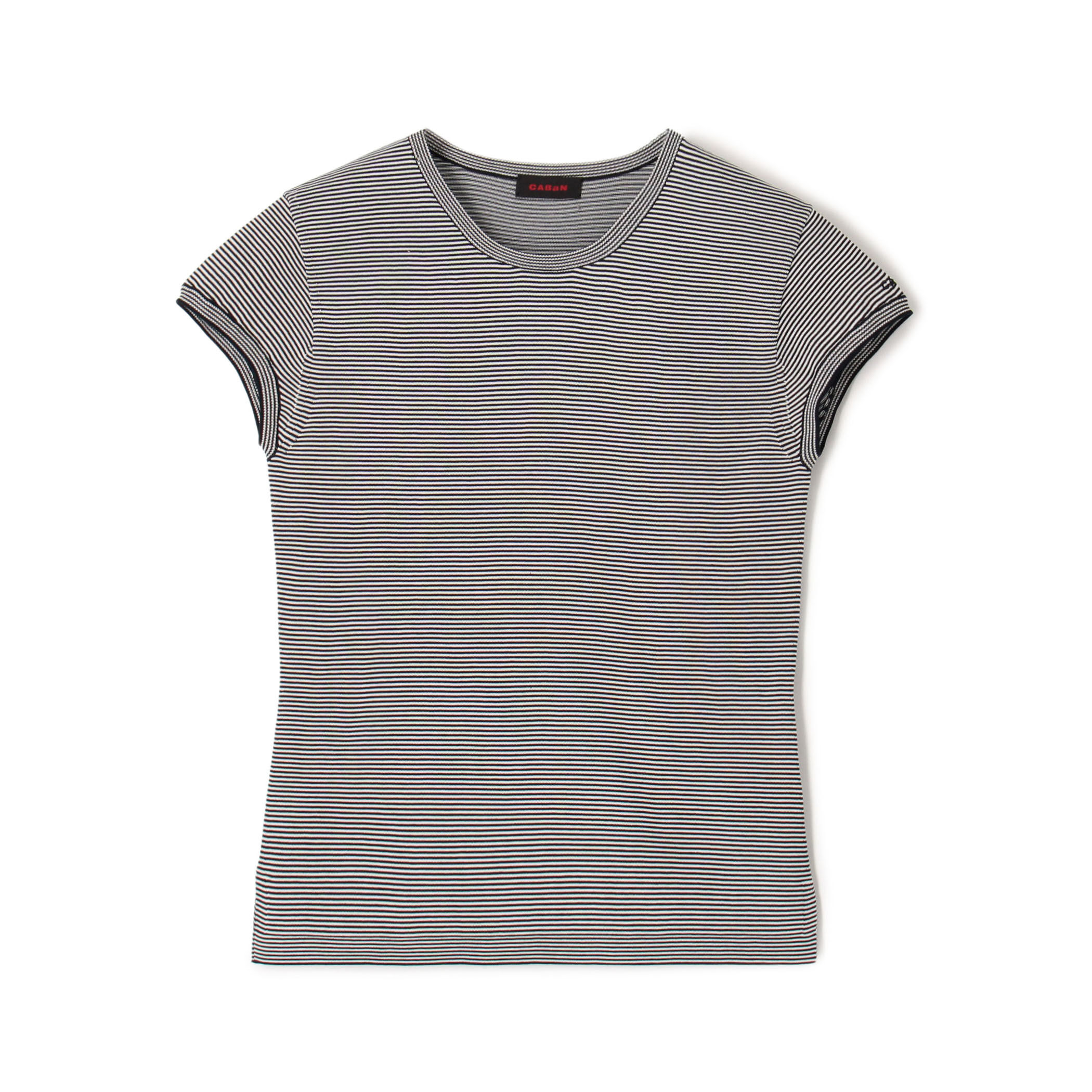 CABaNコットンポリエステル フレンチスリーブプルオーバー　ネイビーストライプ コットンポリエステル フレンチスリーブプルオーバー