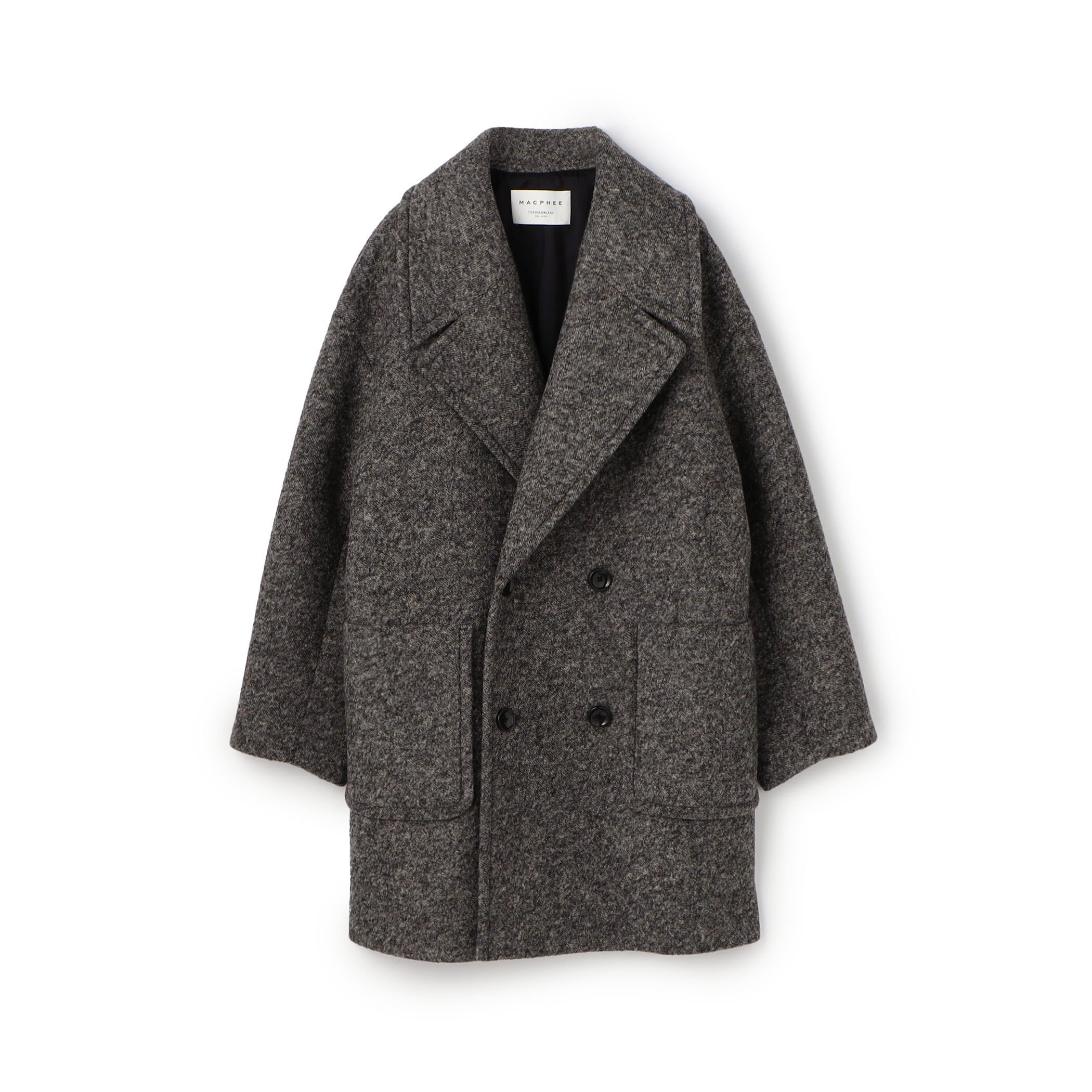 トゥモローランドMACPHEE ネイビー ダブルブレストコート TOMORROWLAND｜コットンリバーチェック ダブルブレストコート