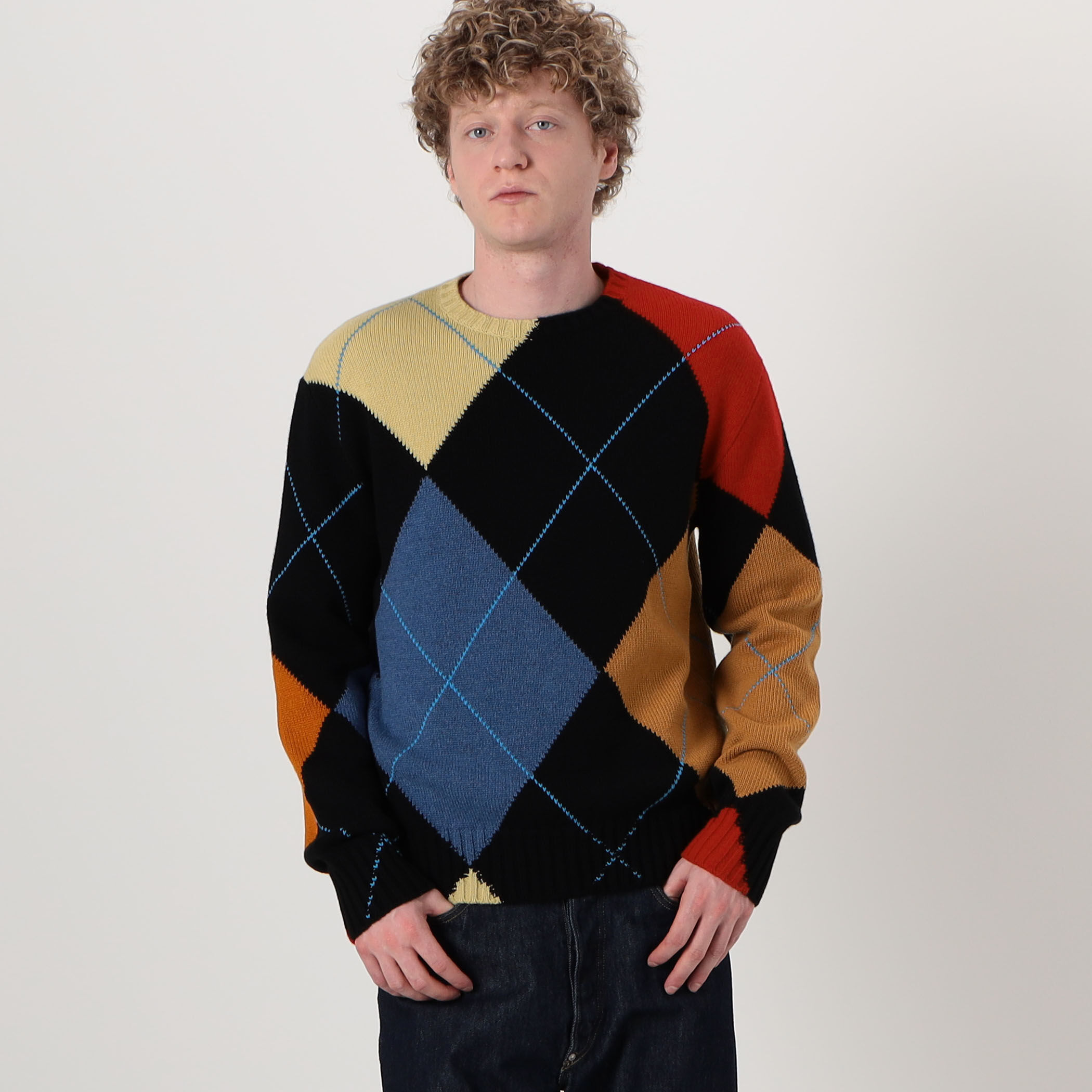 LOEWE カシミヤ アーガイル クルーネックプルオーバーニット