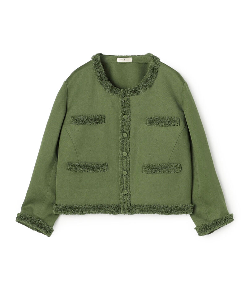 リネンツイル フリンジノーカラージャケット