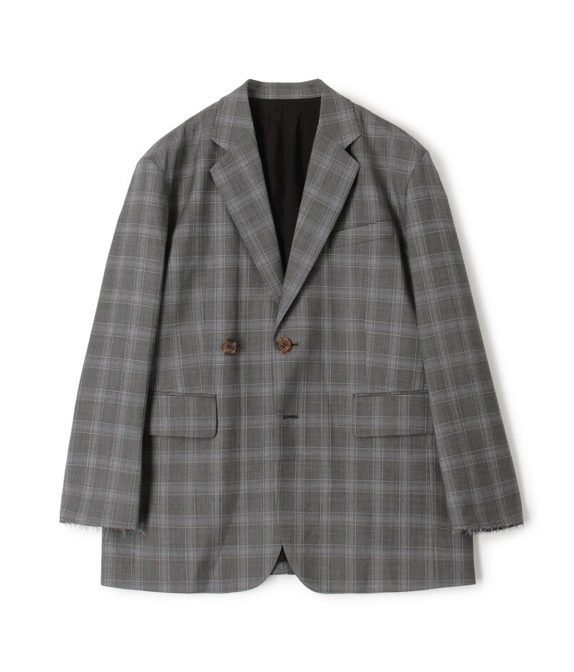 ■Super140's ウールトロピカル チェックオーバーサイズドジャケット