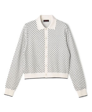 コットンカシミヤ ドットジャカードポロカーディガン