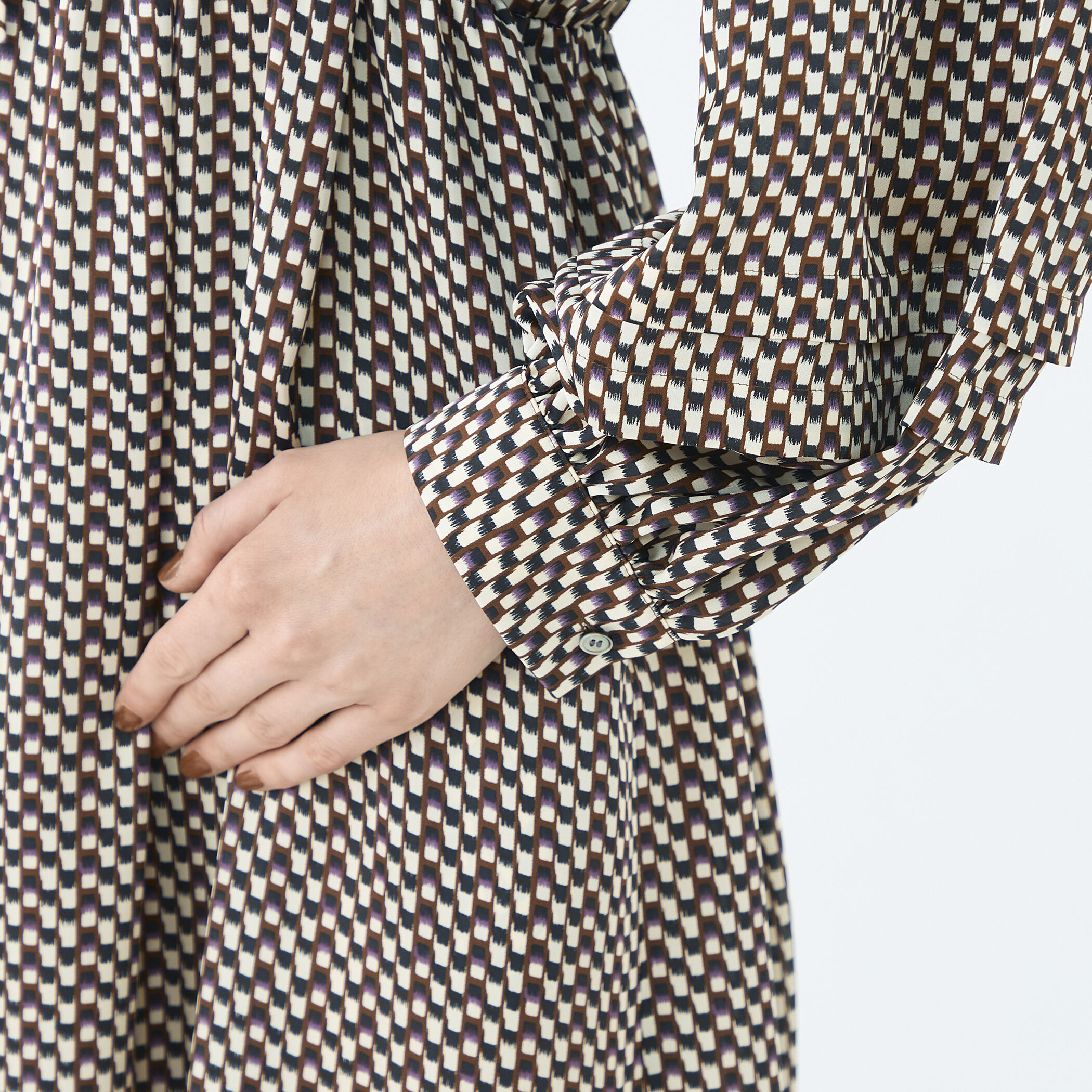 ラグスクエアプリント ウエストギャザーワンピース