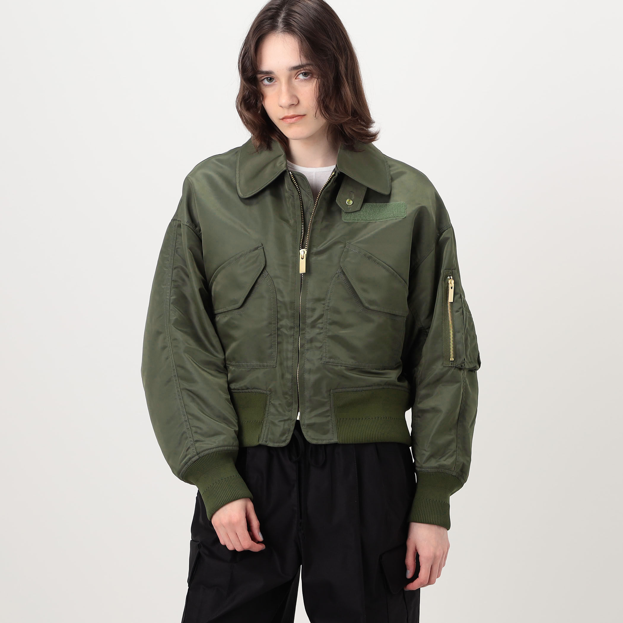 Mame Kurogouchi Nylon Twill 3D Embroidery Flight Jacket フライト