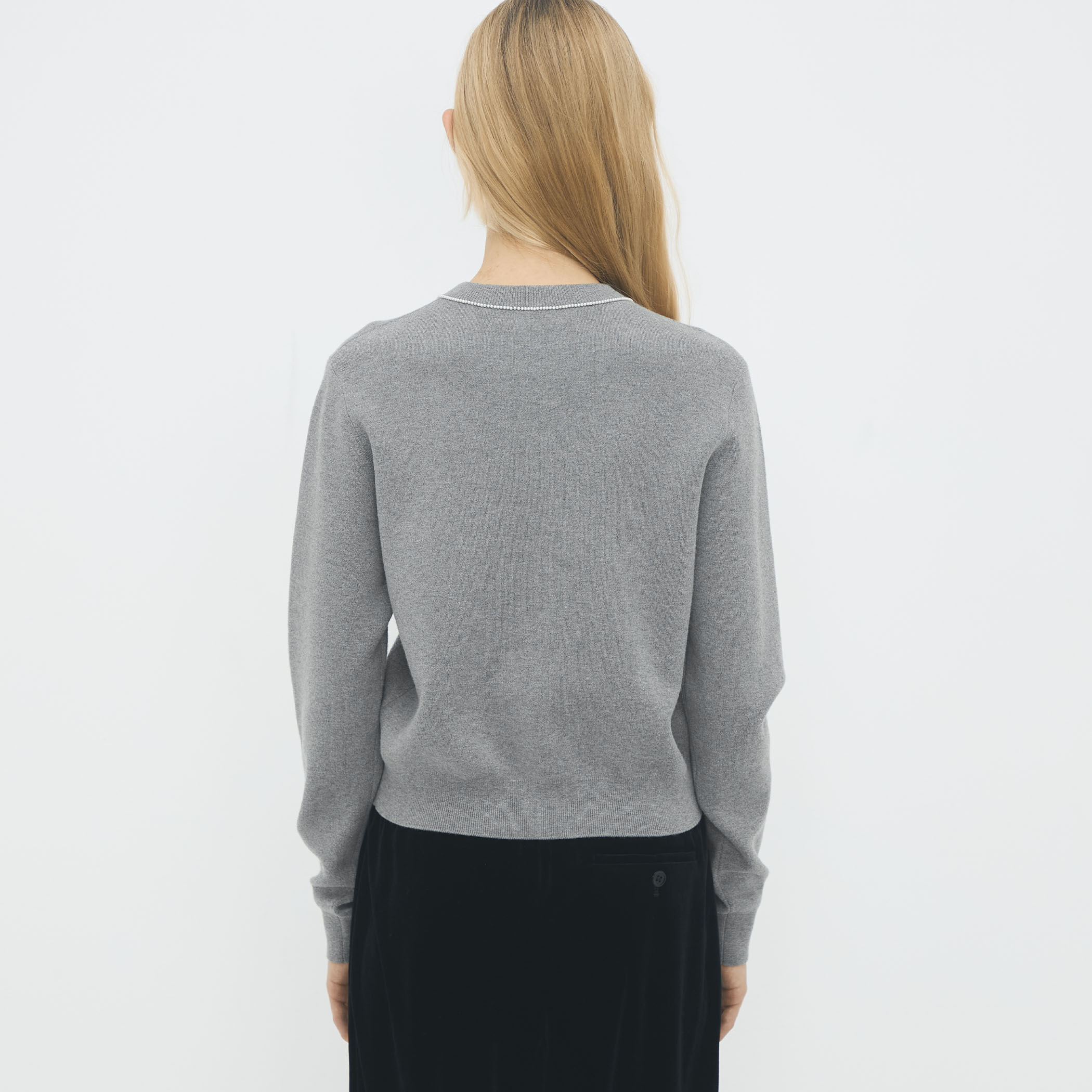 RinCaBAN コットンカシミヤ パールロゴポロカーディガン ブラック コットンカシミヤ パールロゴポロカーディガン | CABaN/キャバン