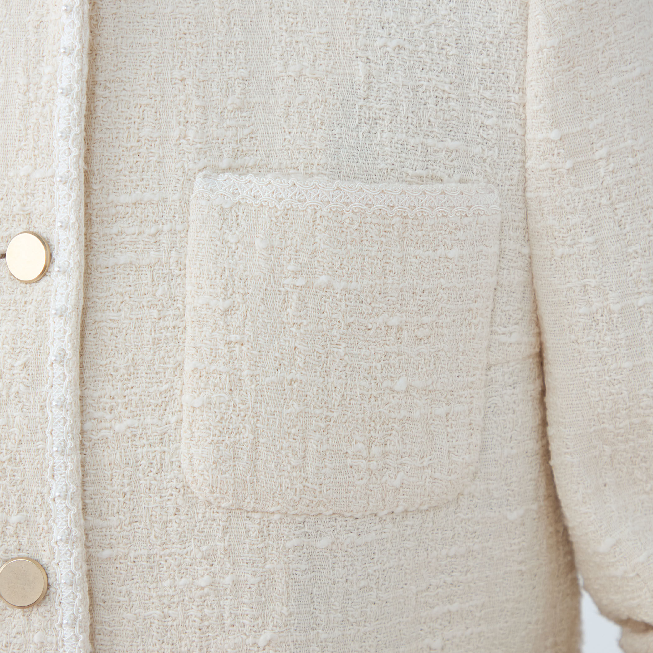 スラブコットンツイード Vクルーネックジャケット｜トゥモローランド