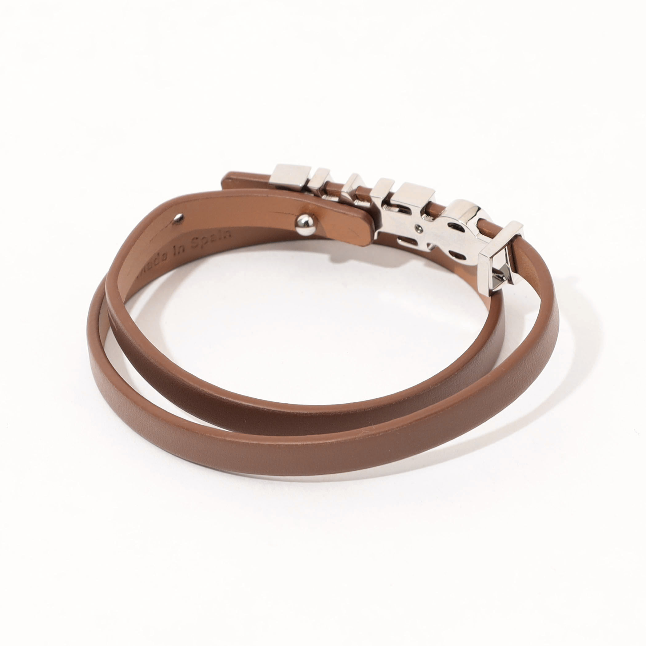 LOEWE ロエベ　ブラウン レザー ブレスレット　ロゴ LOEWE ロエベ ダブル レザー ブレスレット ブラウン系【中古