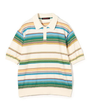 コットンカシミヤ マルチボーダー ポロプルオーバー