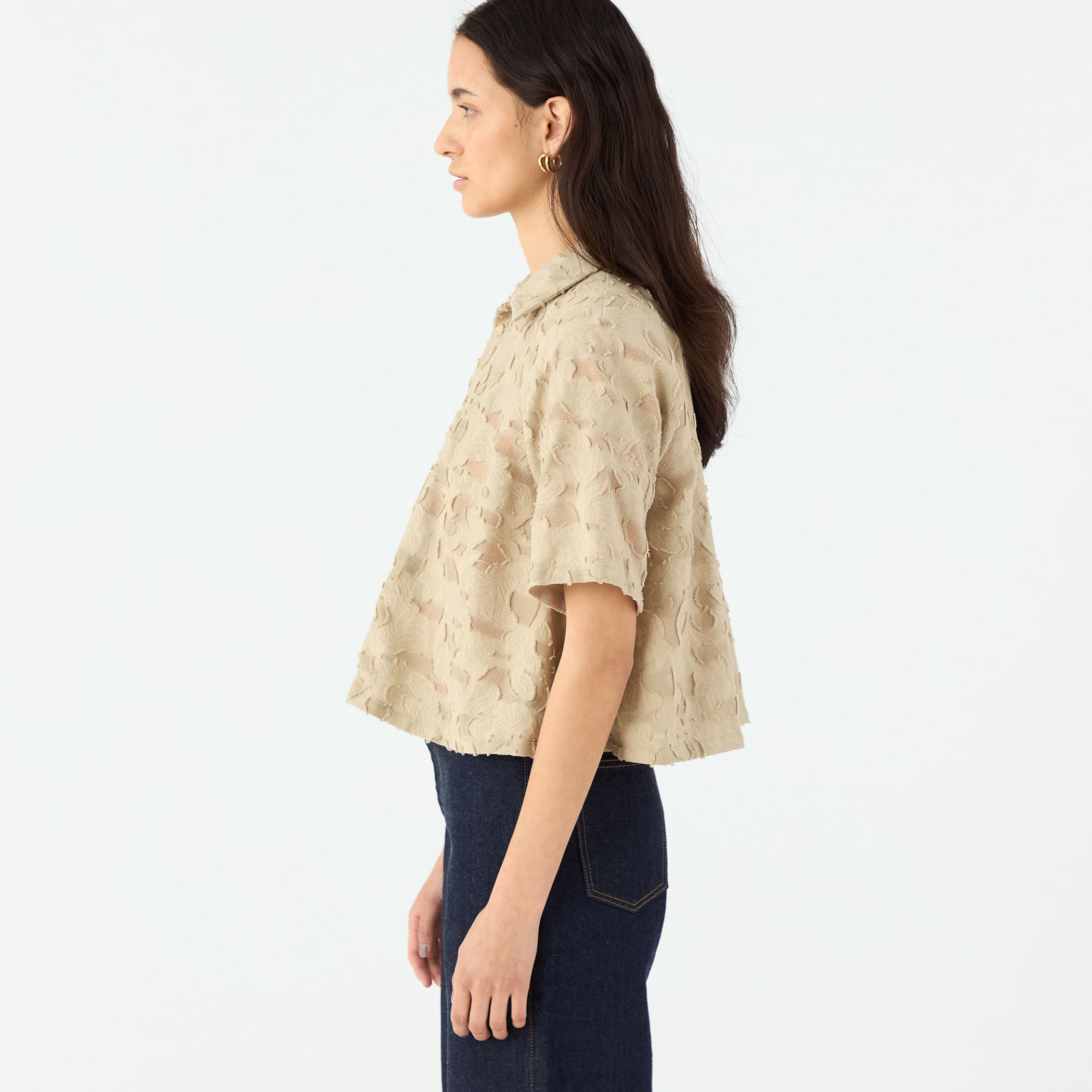 メッシュカットジャカード ハーフスリーブシャツ｜トゥモローランド