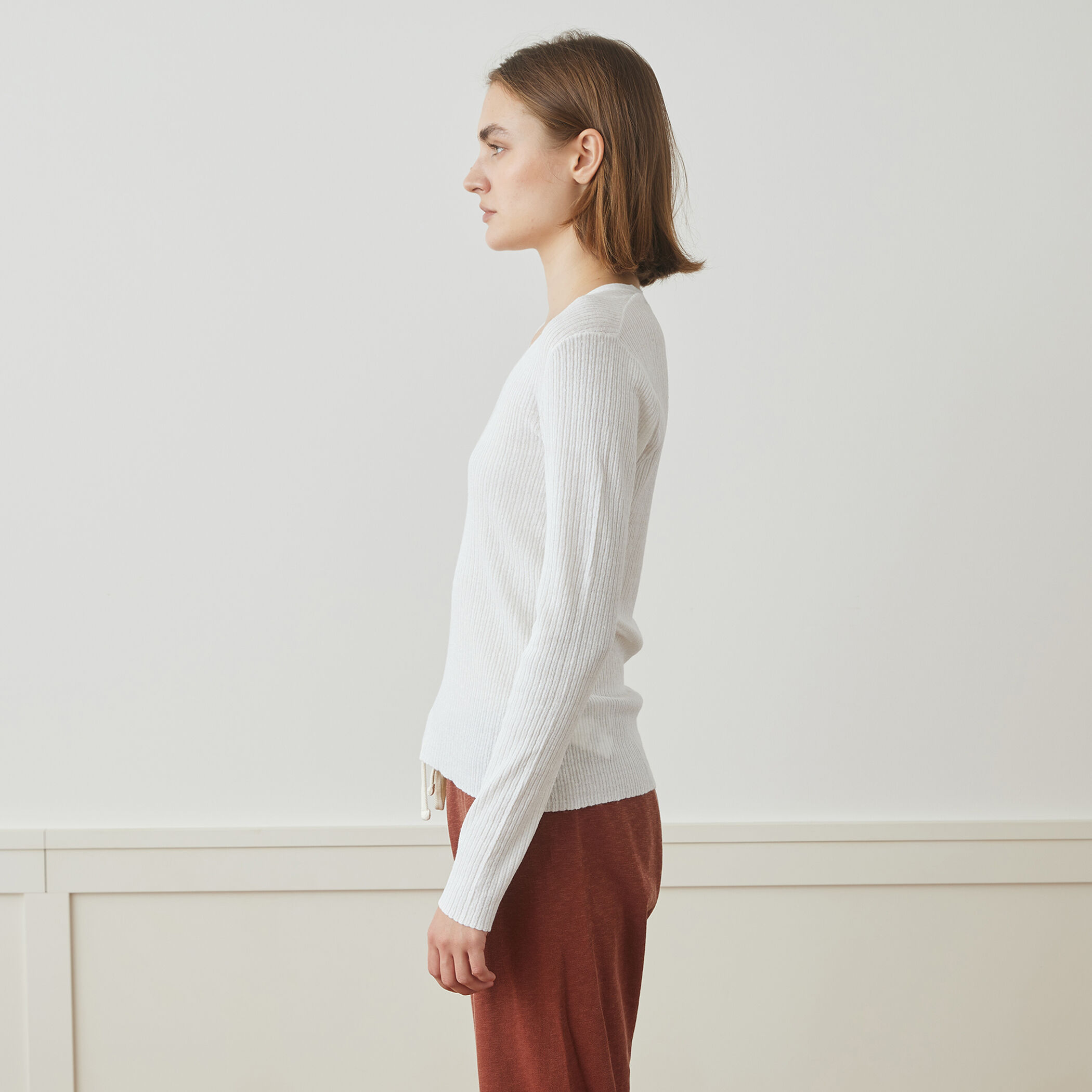 ストレッチリネンリブ Uネックプルオーバー WYLP3952