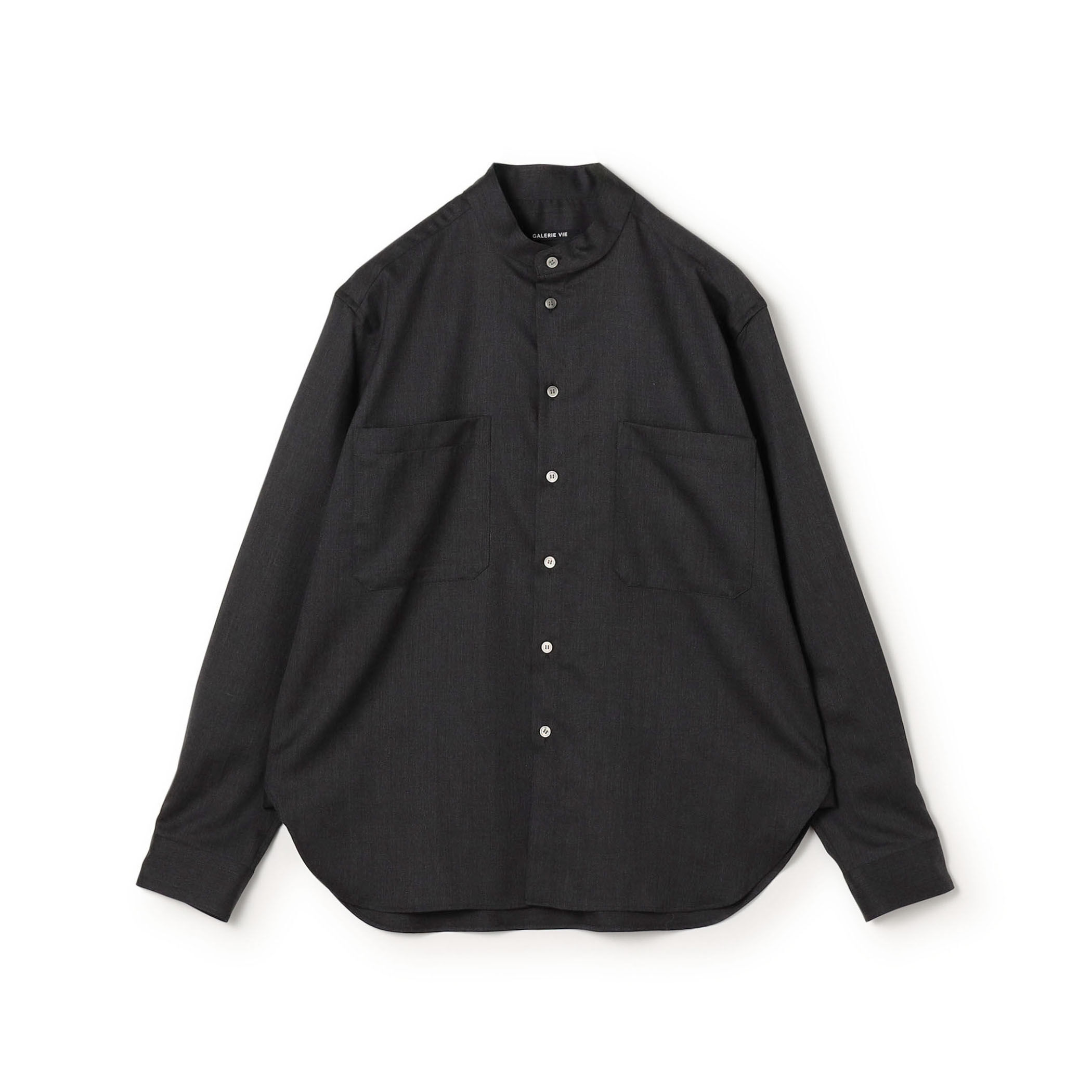 ネストローブ　リネンエアリーシャツジャケット　黒　スタンドカラー　ギャザー ウォッシャブルギャバジン スタンドカラーシャツ｜トゥモローランド