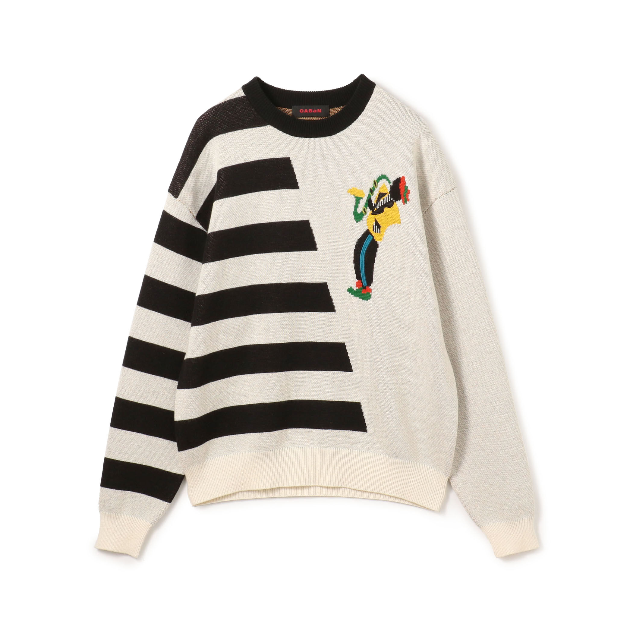 CABaN コットンカシミヤジャカード JAZZ BORDER SAX クルーネックプル