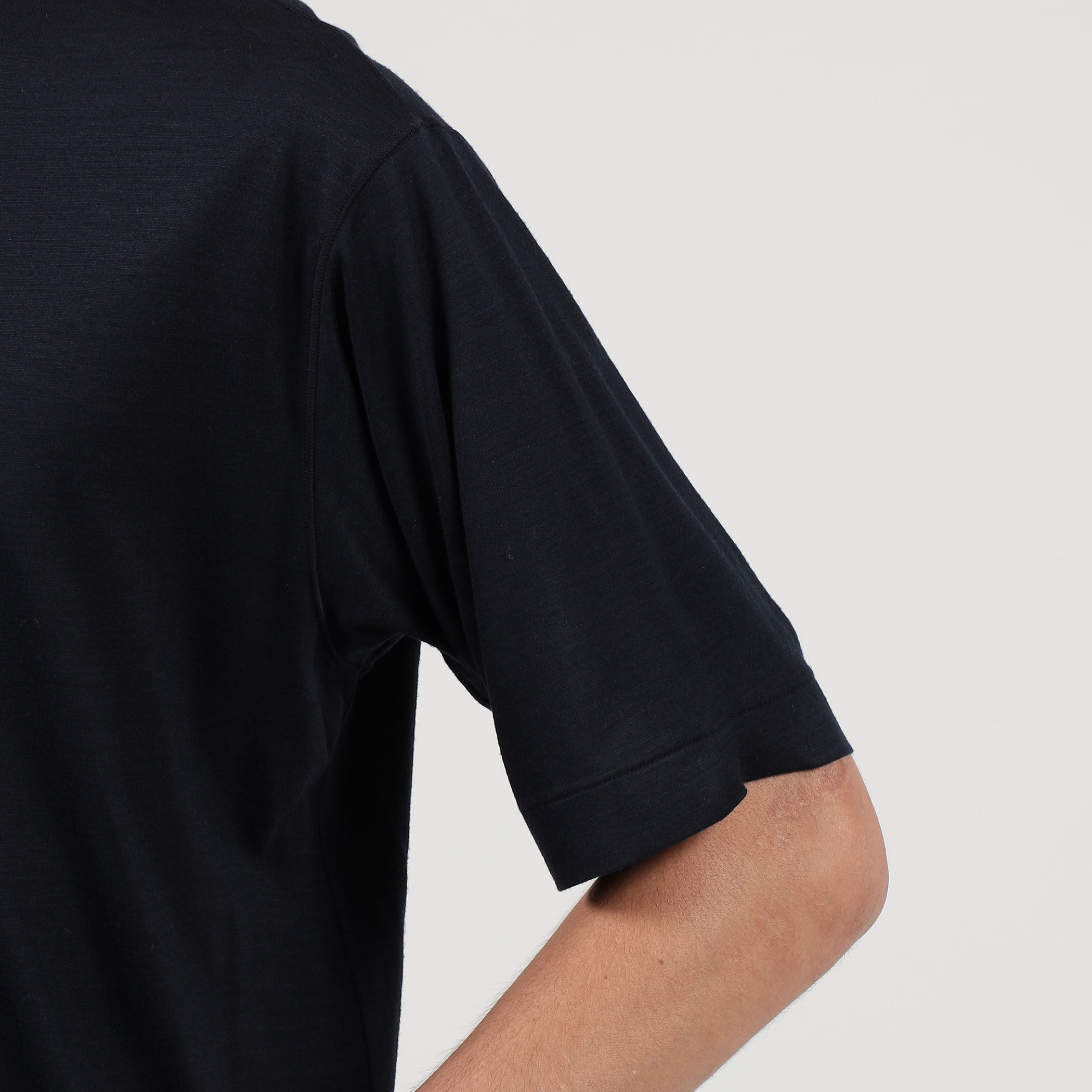 ウールジャージー モックネック ハーフスリーブカットソー