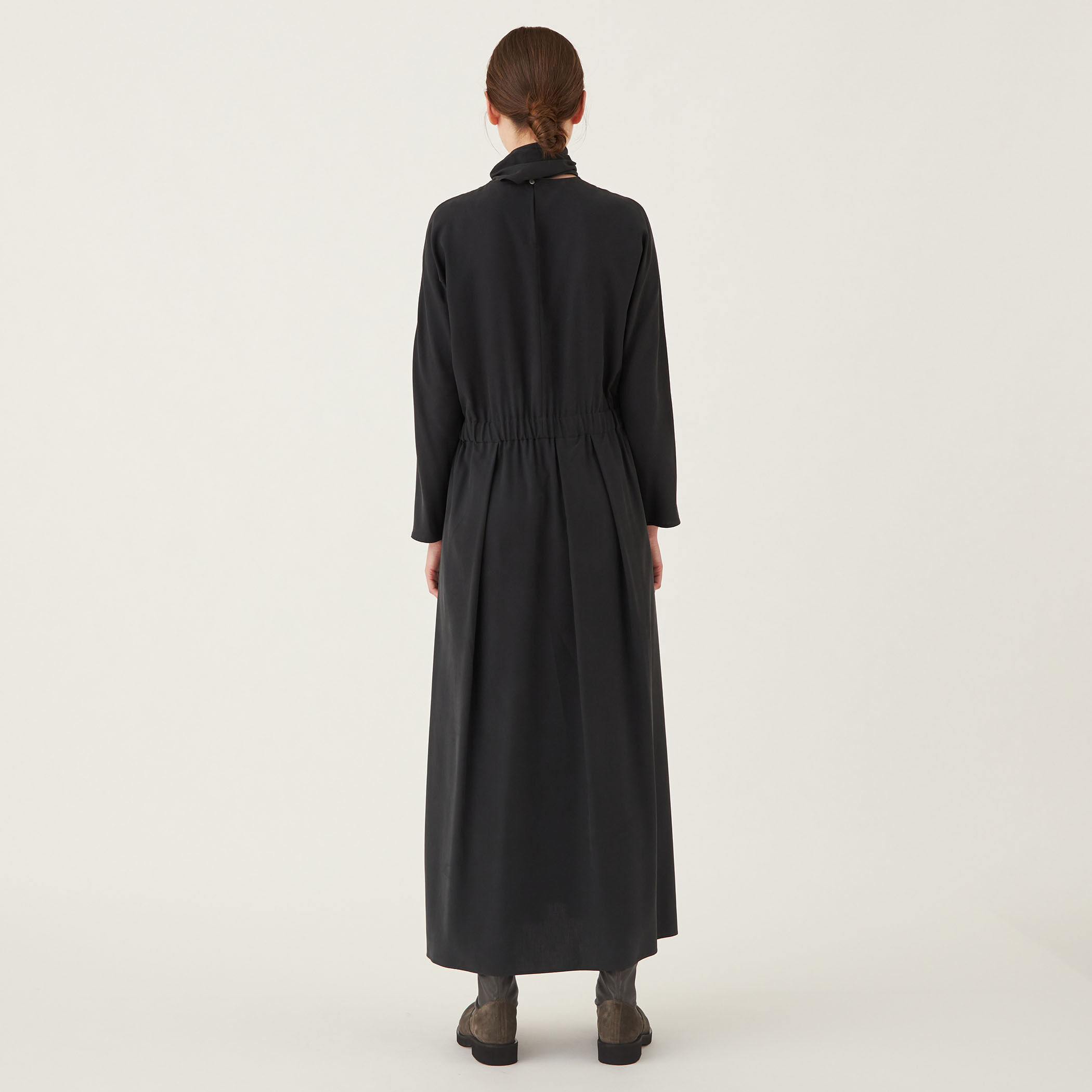 Poeme Bohemien シルク100% ロング コート ワンピース コットンシルクパウダークロス ギャザーロングワンピース