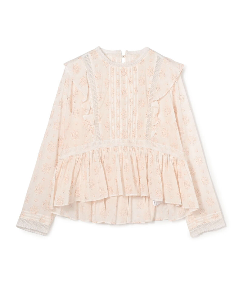 コットンプリント ペプラムブラウス