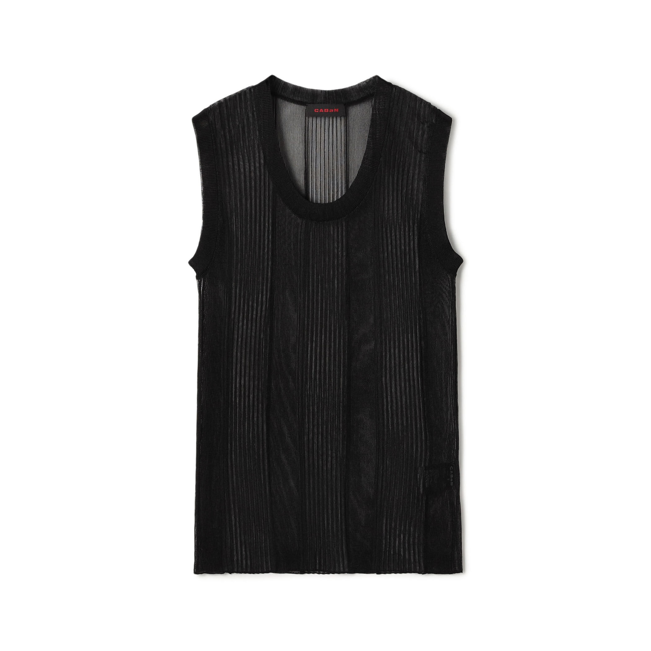 シアーナイロン ランダムリブノースリーブプルオーバー