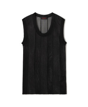 シアーナイロン ランダムリブノースリーブプルオーバー