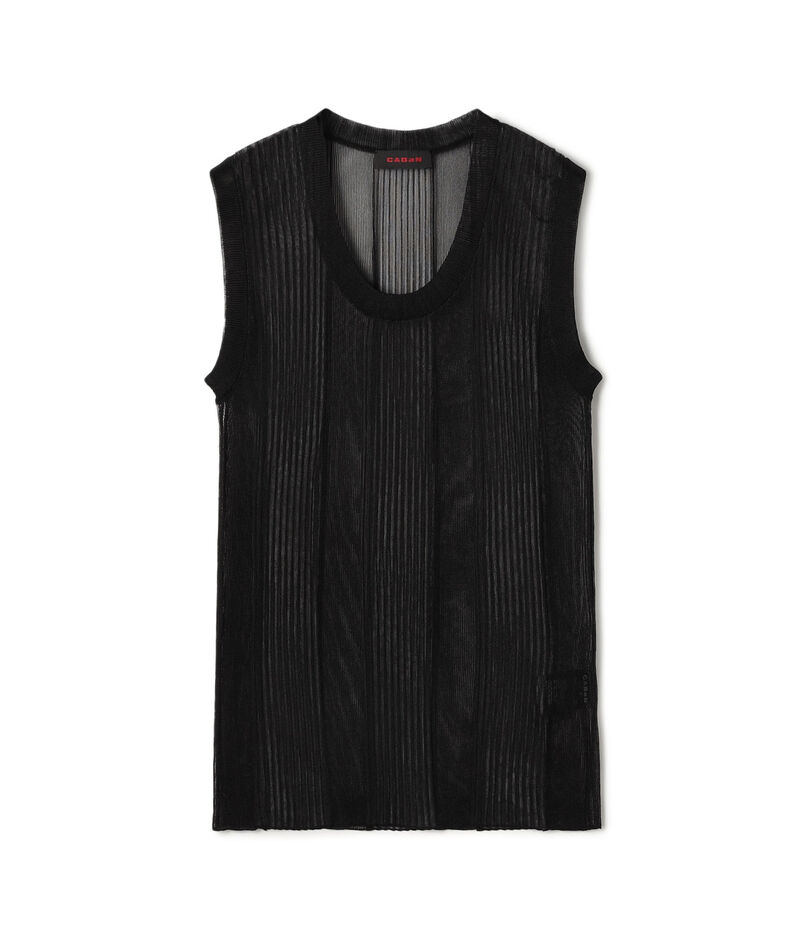 シアーナイロン ランダムリブノースリーブプルオーバー