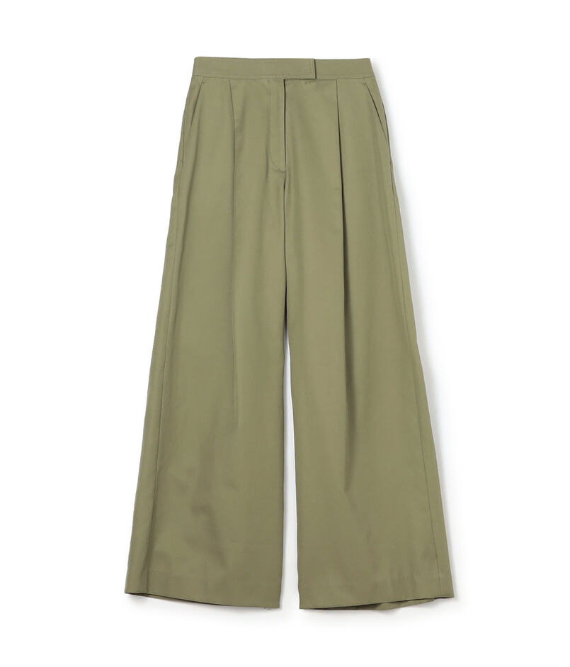 コットンギャバジン タックワイドパンツ