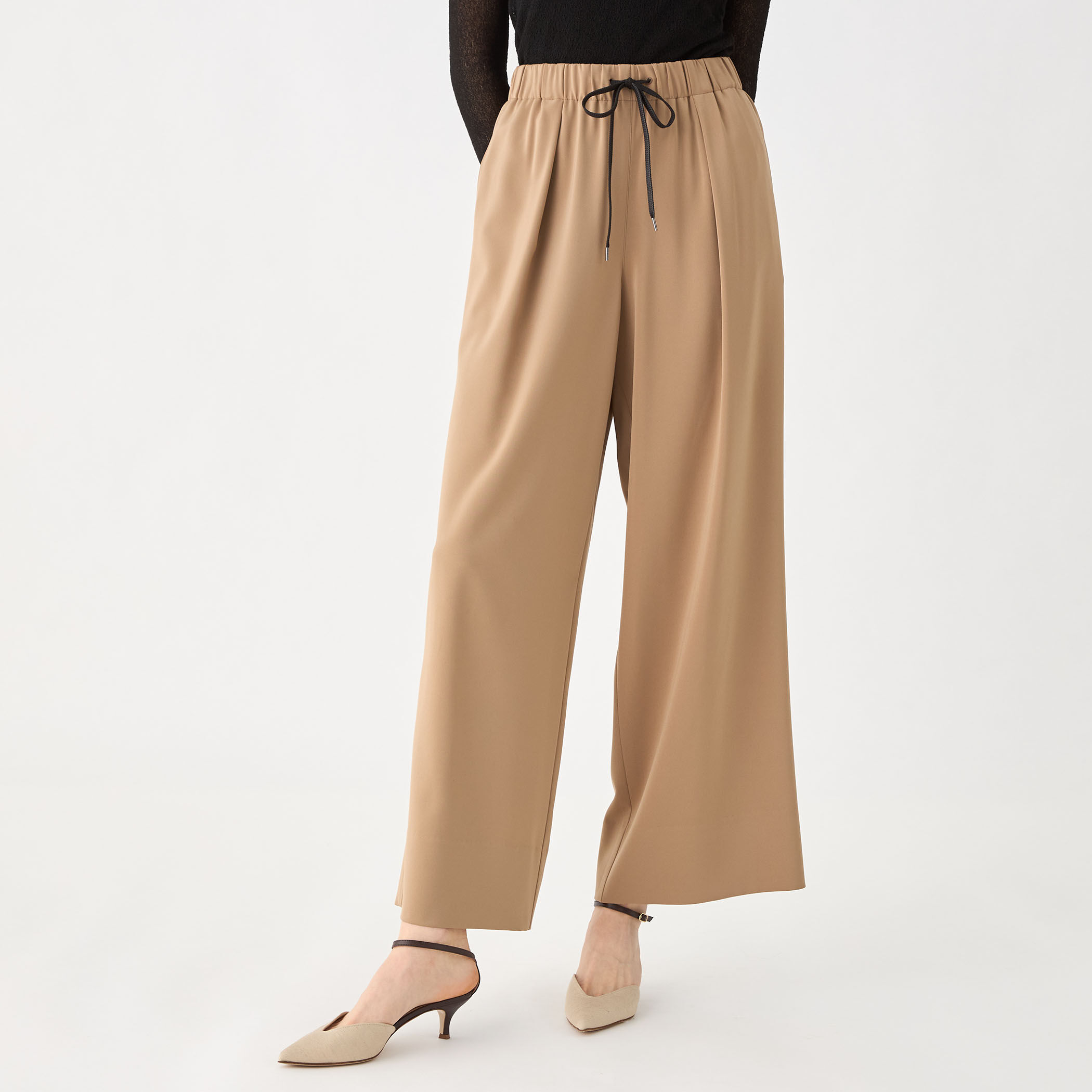 パンツ elena 定番人気]ドライストレッチワイドパンツ(ガウチョ・ワイドパンツ