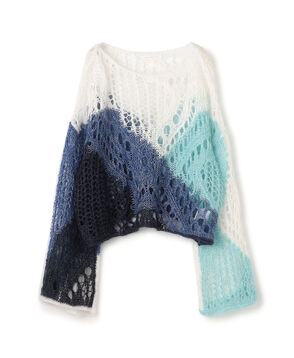 リネンパッチワーク ボートネックプルオーバー