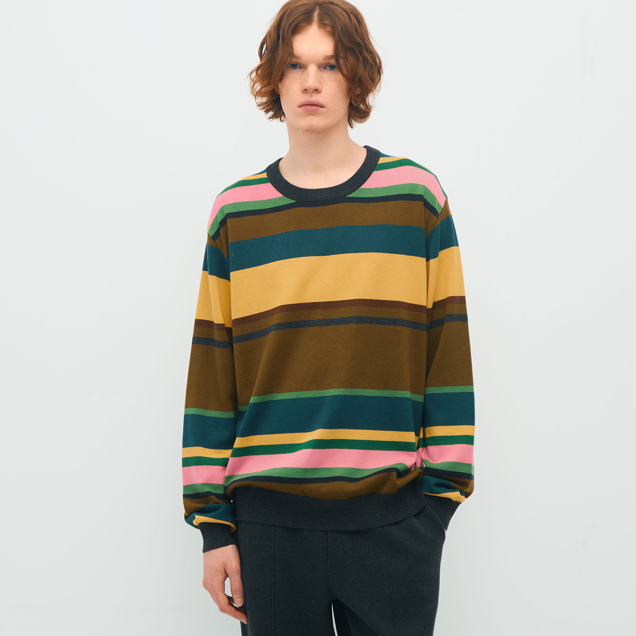 登場! CABaN コットンカシミヤ マルチボーダークルーネックプル トップス