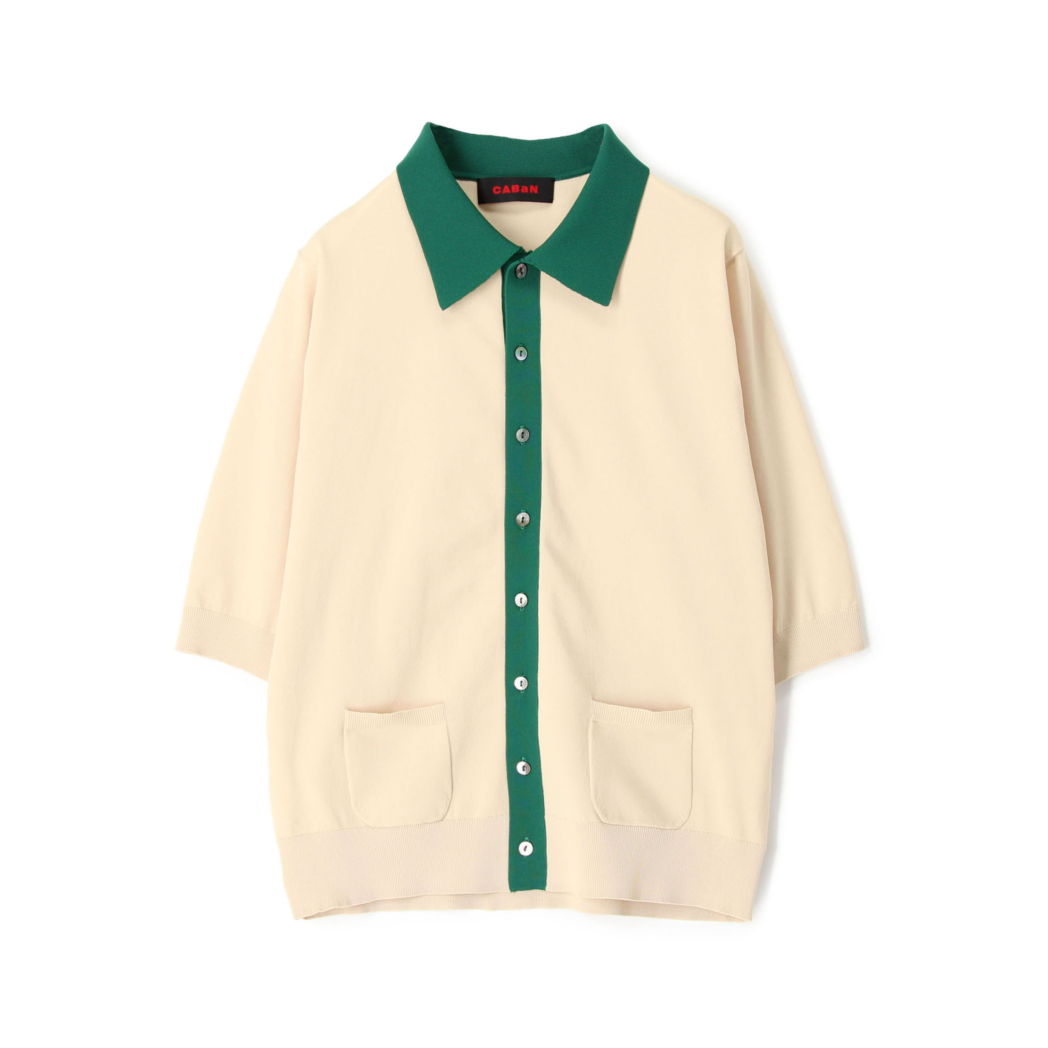 CABaN コットンカシミヤ バイカラーVネックカーディガン