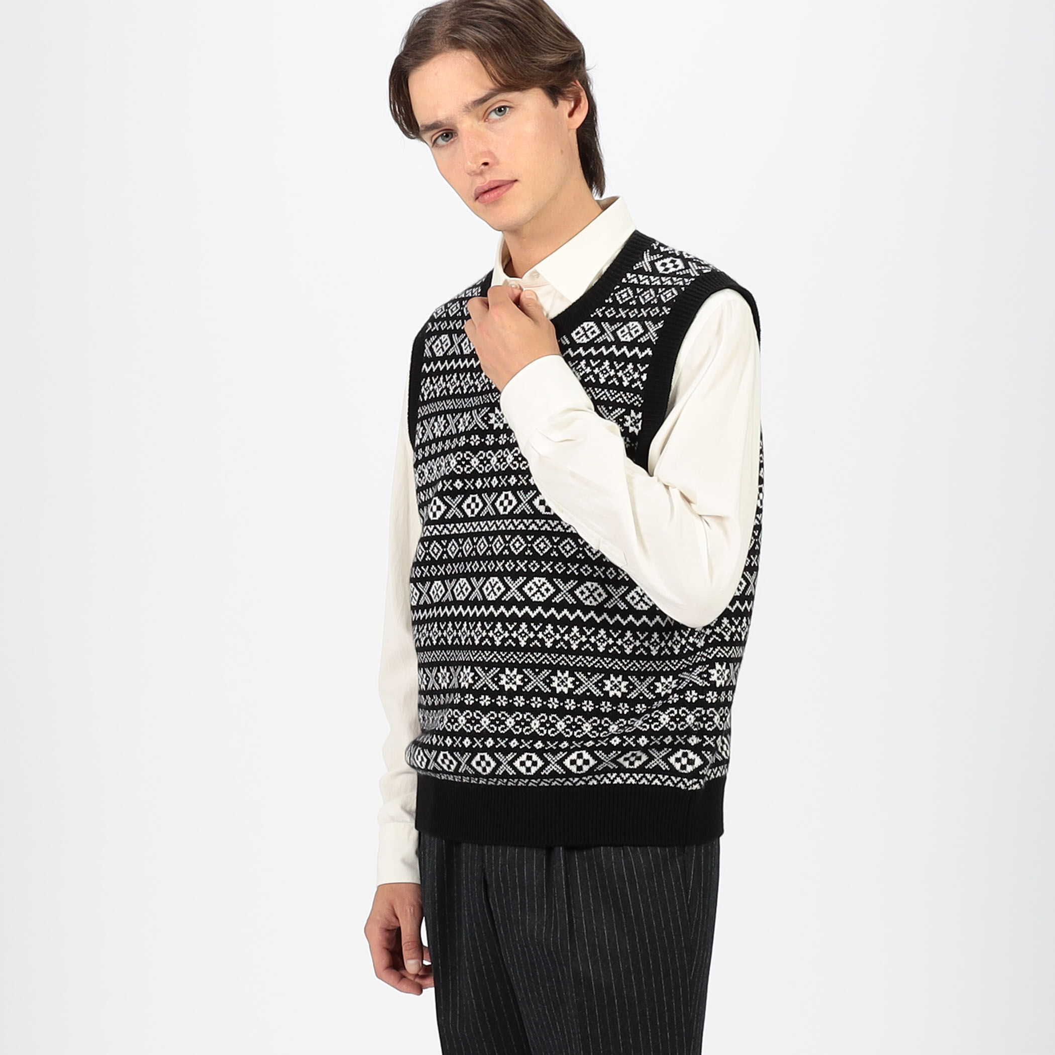 ウールカシミヤ フェアアイル クルーネックプルオーバー ニットベスト