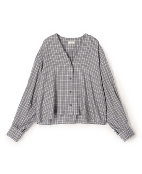 【WEB先行予約】セルロースツイルプラッド Vネックショートブラウス