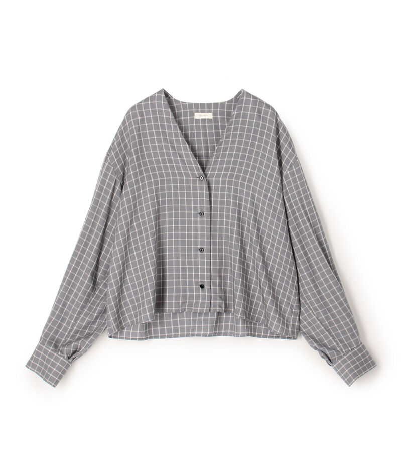 【WEB先行予約】セルロースツイルプラッド Vネックショートブラウス