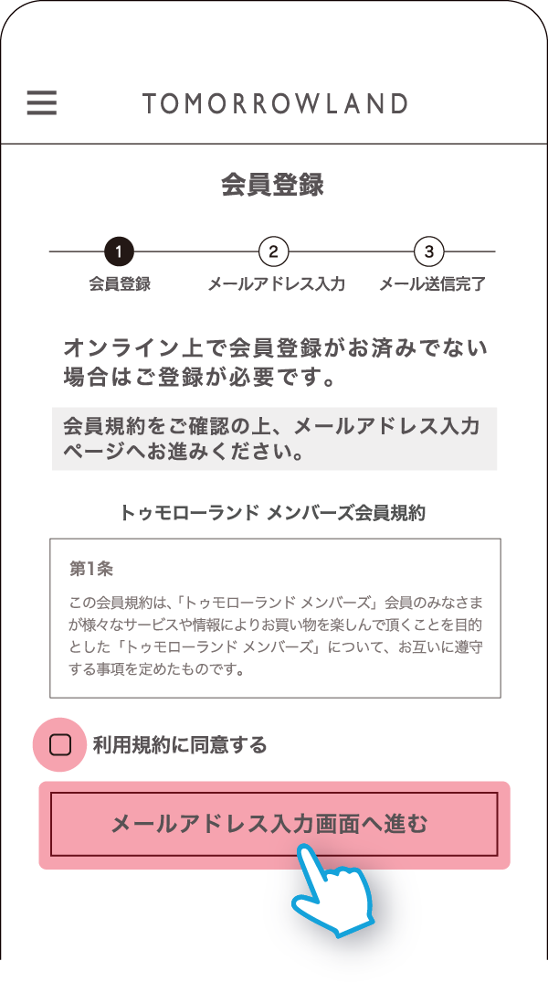 03利用規約同意にチェック【入力画面へ進む】をタップ