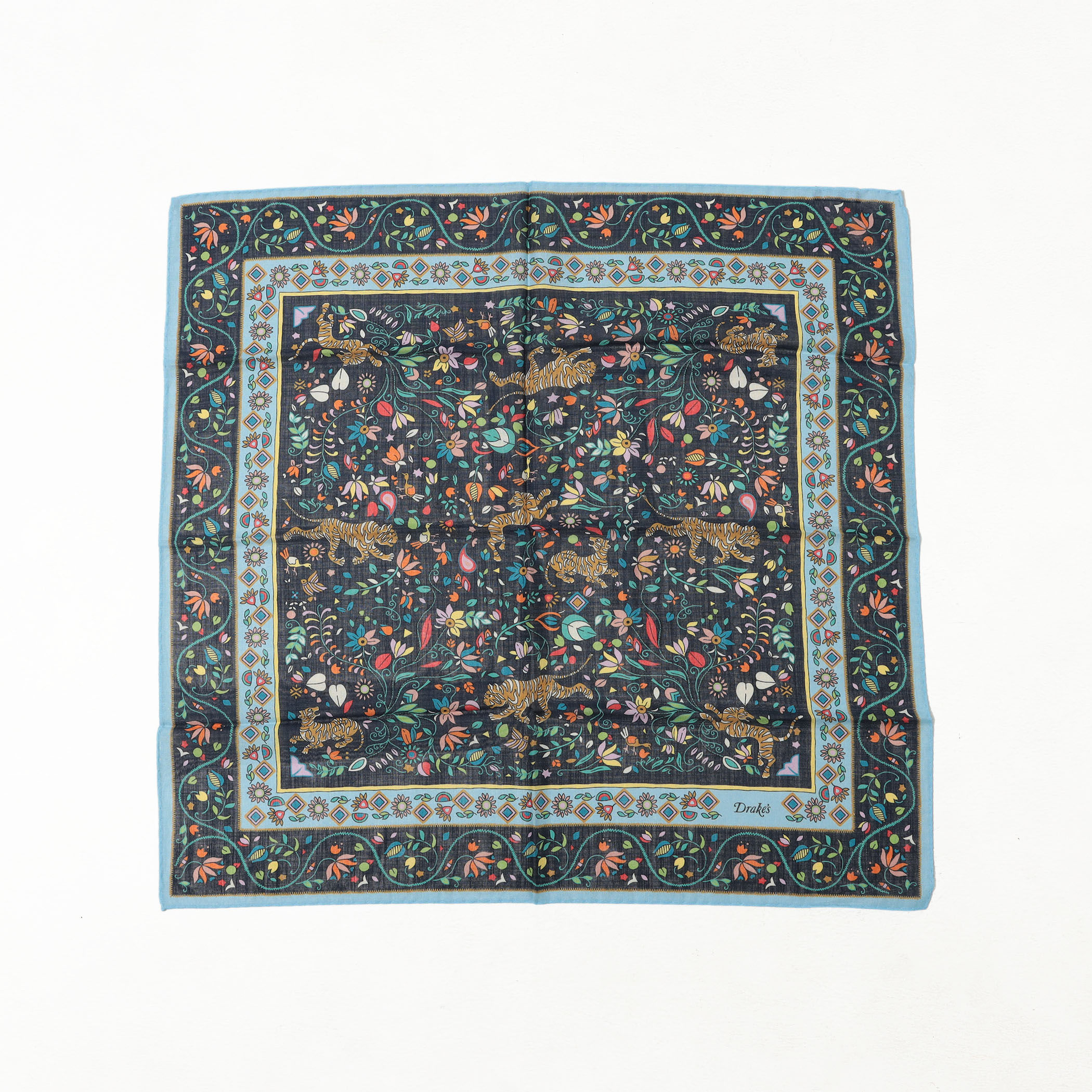 Drake's TIGER GARDEN PRINT BANDANA ウールシルクプリントスカーフ