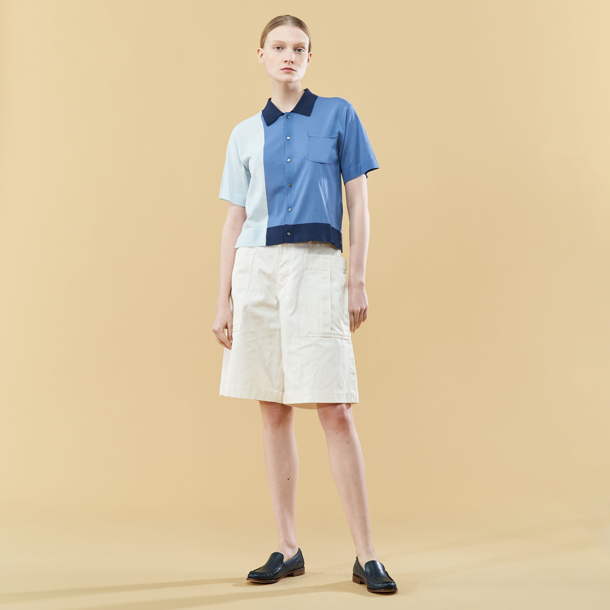 クレープコットンカラーコンビ シャツカーディガン