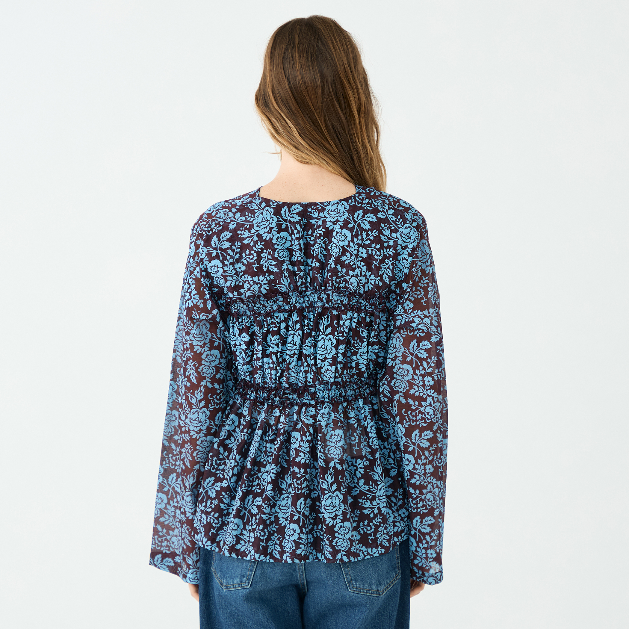 セルロースポリエステルプリント ギャザーブラウス セルロースポリエステルプリント ギャザーブラウス