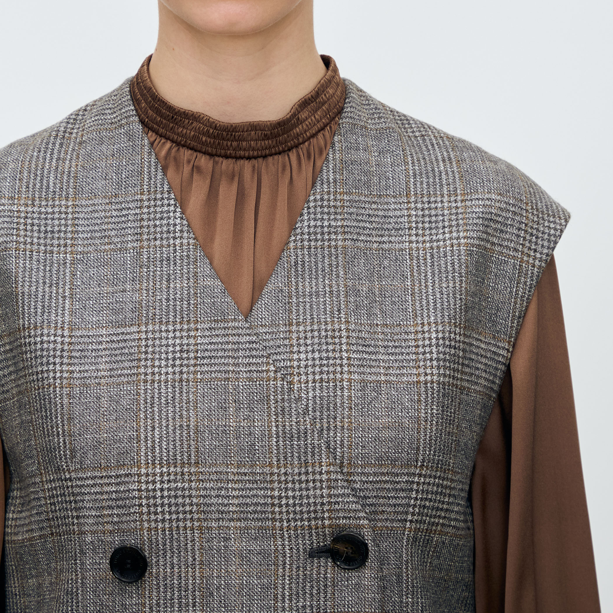 SILK AIR GLEN CHECK ジレワンピース TOMORROWLAND セール】シックブルー ロングジレワンピース（ワンピース