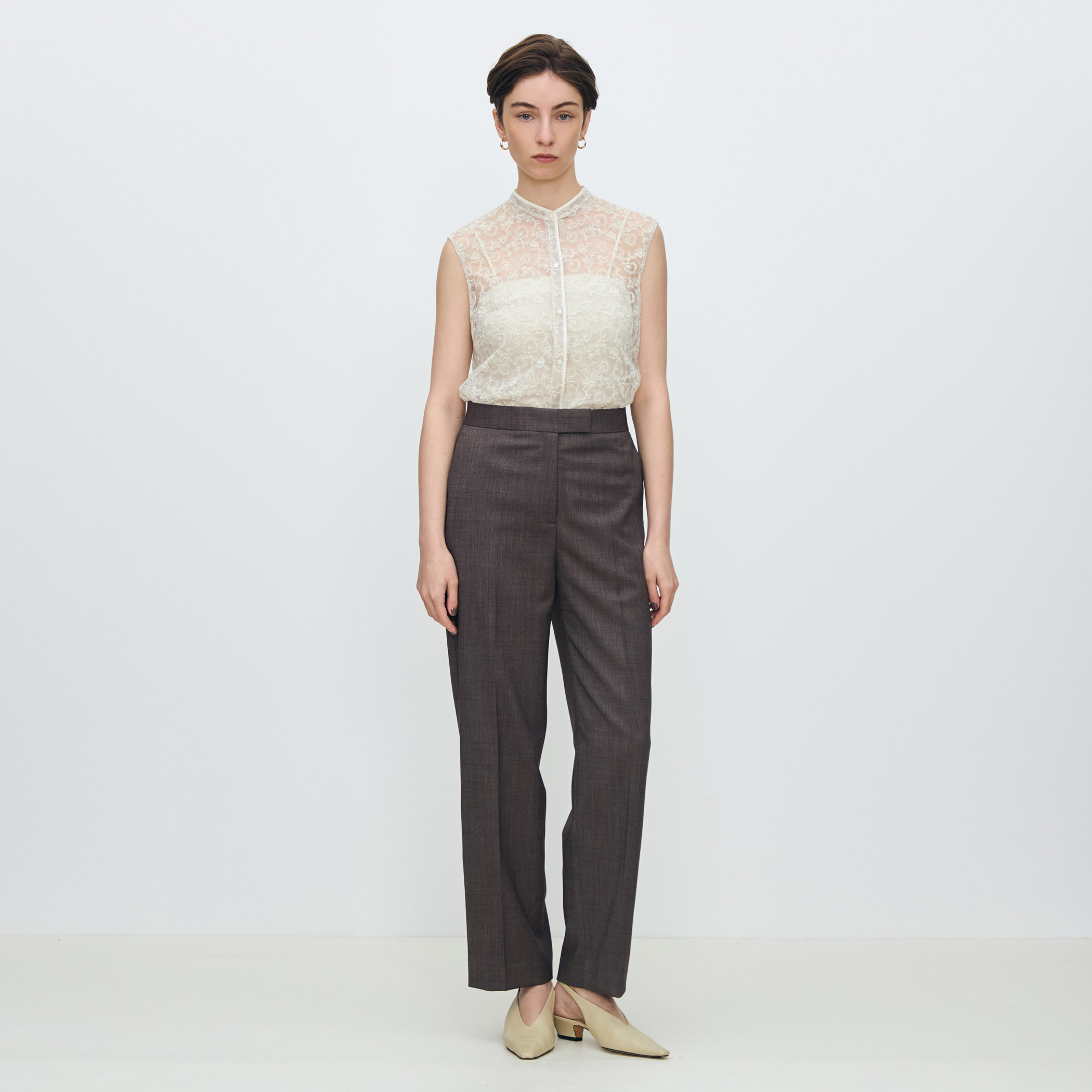 チュールフラワーエンブロイダリー パイピングレースブラウス