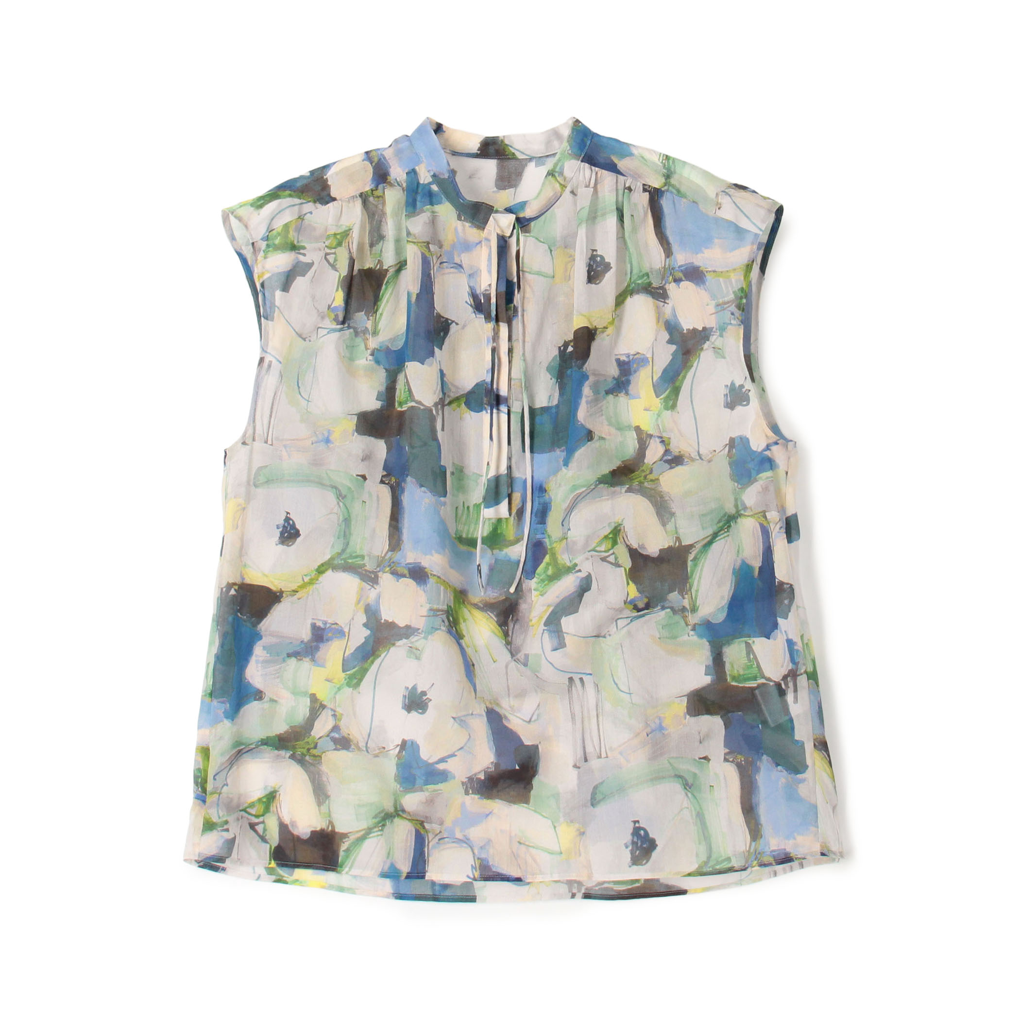 ミラージュフラワープリント ショルダーギャザーブラウス