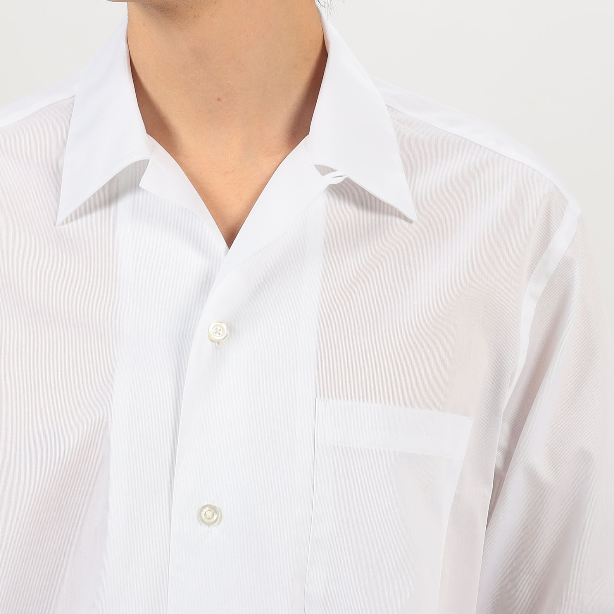 コットンピケ オープンカラー ロングスリーブシャツ CANCLINI