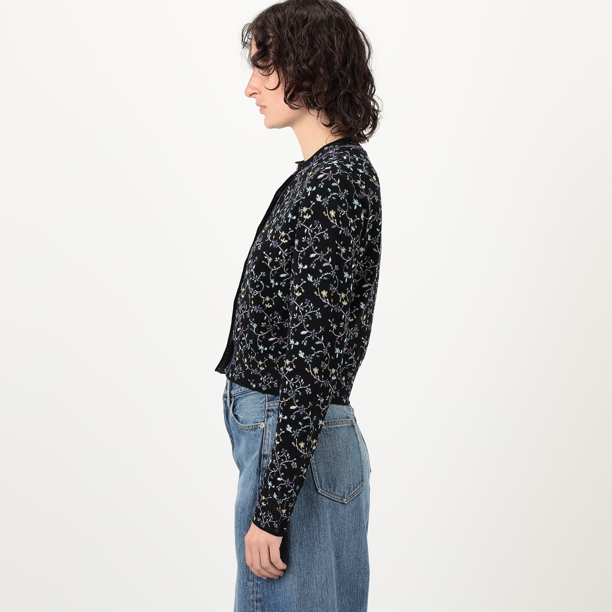 Mame Kurogouchi Floral Motif Glitter Knit Cardigan