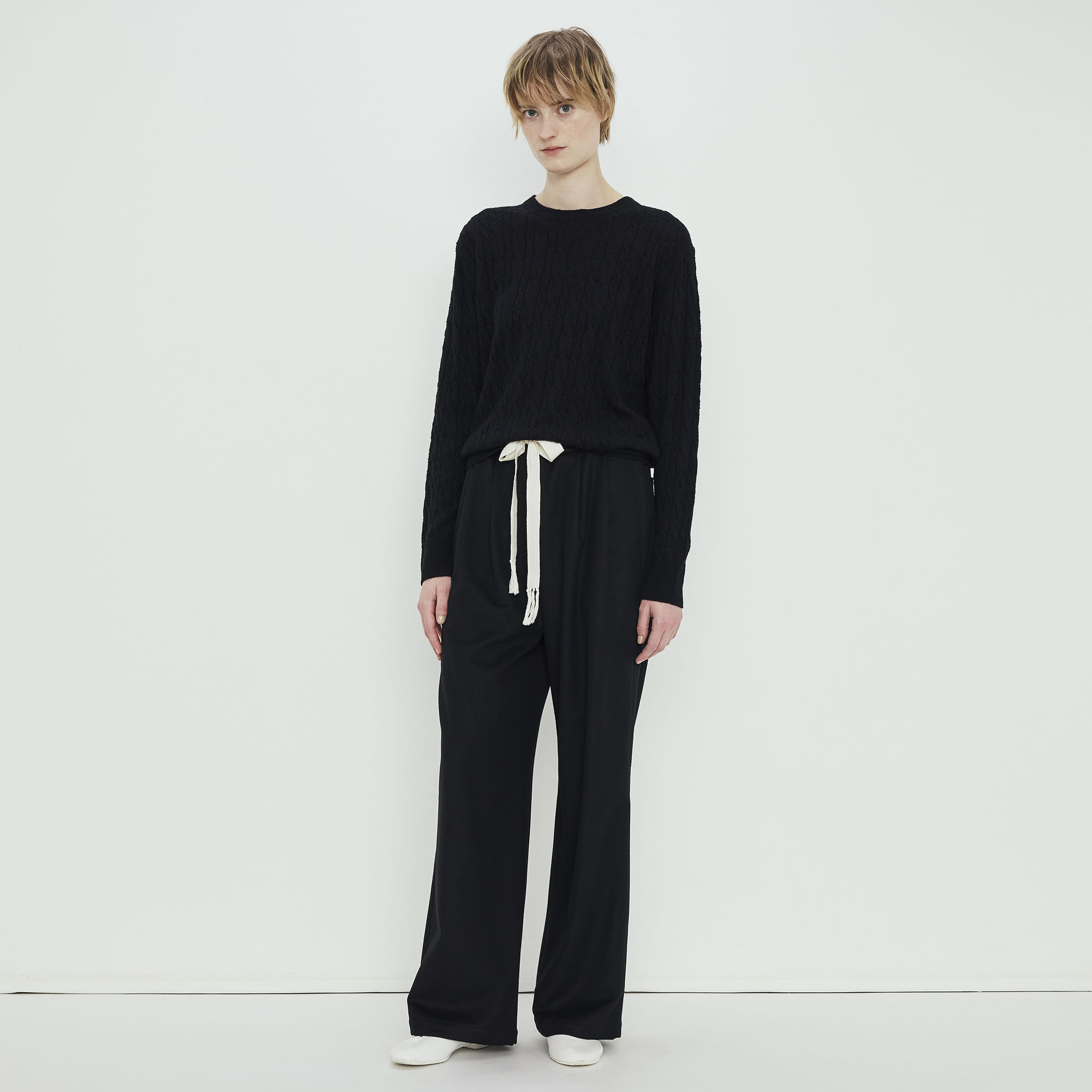 2WAYサイドBELTウールCT⌘ブラックS ウールカシミヤビーバー 2タックドローストリングパンツ